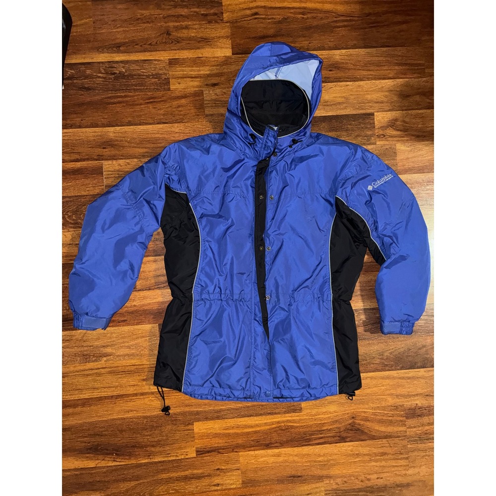 Columbia Sportswear Womens L Blue Black Hooded Parka Jacket Fleece Lined Coat